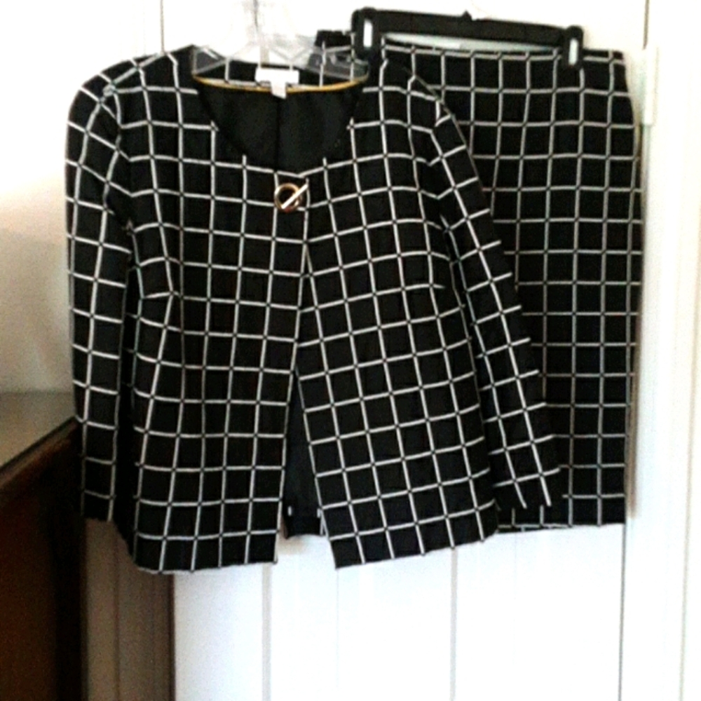 Charter Club black skirt suit with white stripes